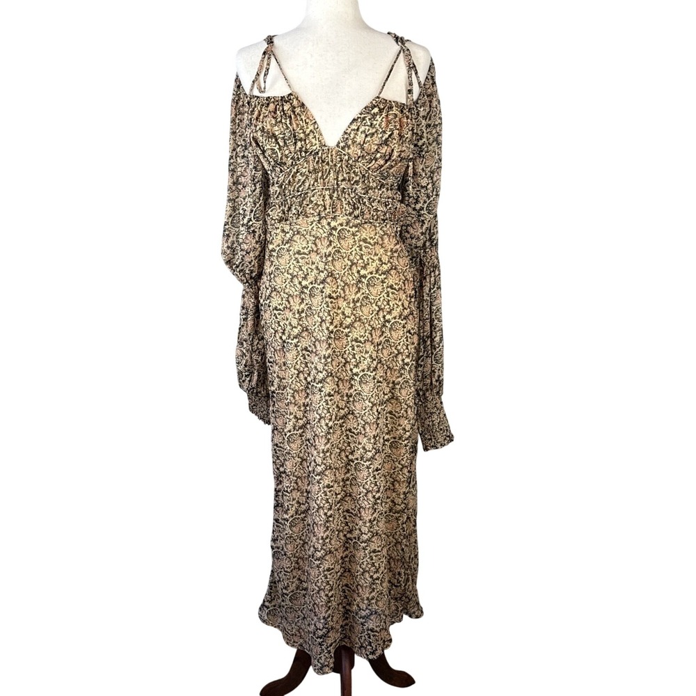 Free People Aglow Cutout Midi Maxi Dress Size L Ditsy Floral Long Puff Sleeves